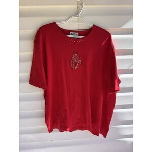 LASOLAS Women’s Rhinestone Embroidered Horse Tshirt Red 2XL Plus Size Cowboy